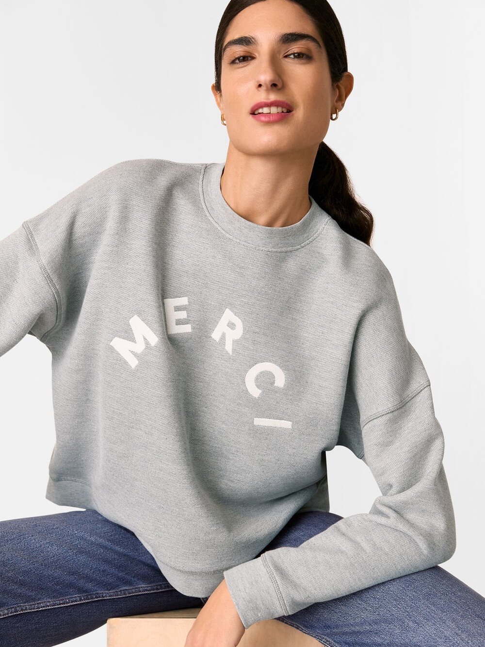 WHISTLES Grey Merci Logo Sweatshirt